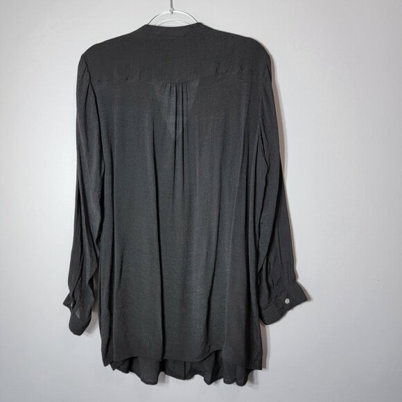 Notations Black Top Plus Size 2X Long Sleeve V-Neck Button Up Semi Sheer - Picture 3 of 6
